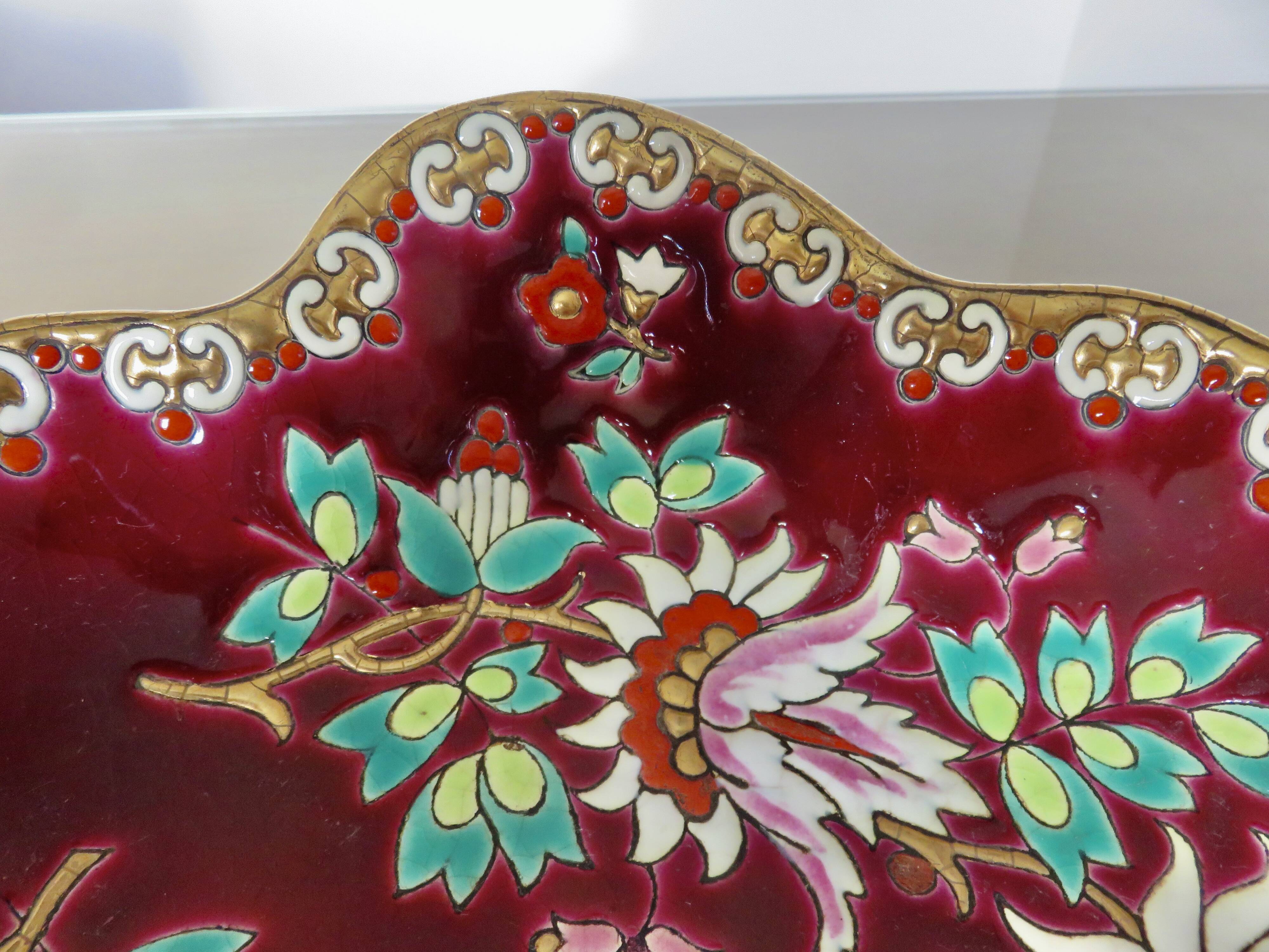 Longwy enamel dish, "Venice" pattern, 1940s-50s
