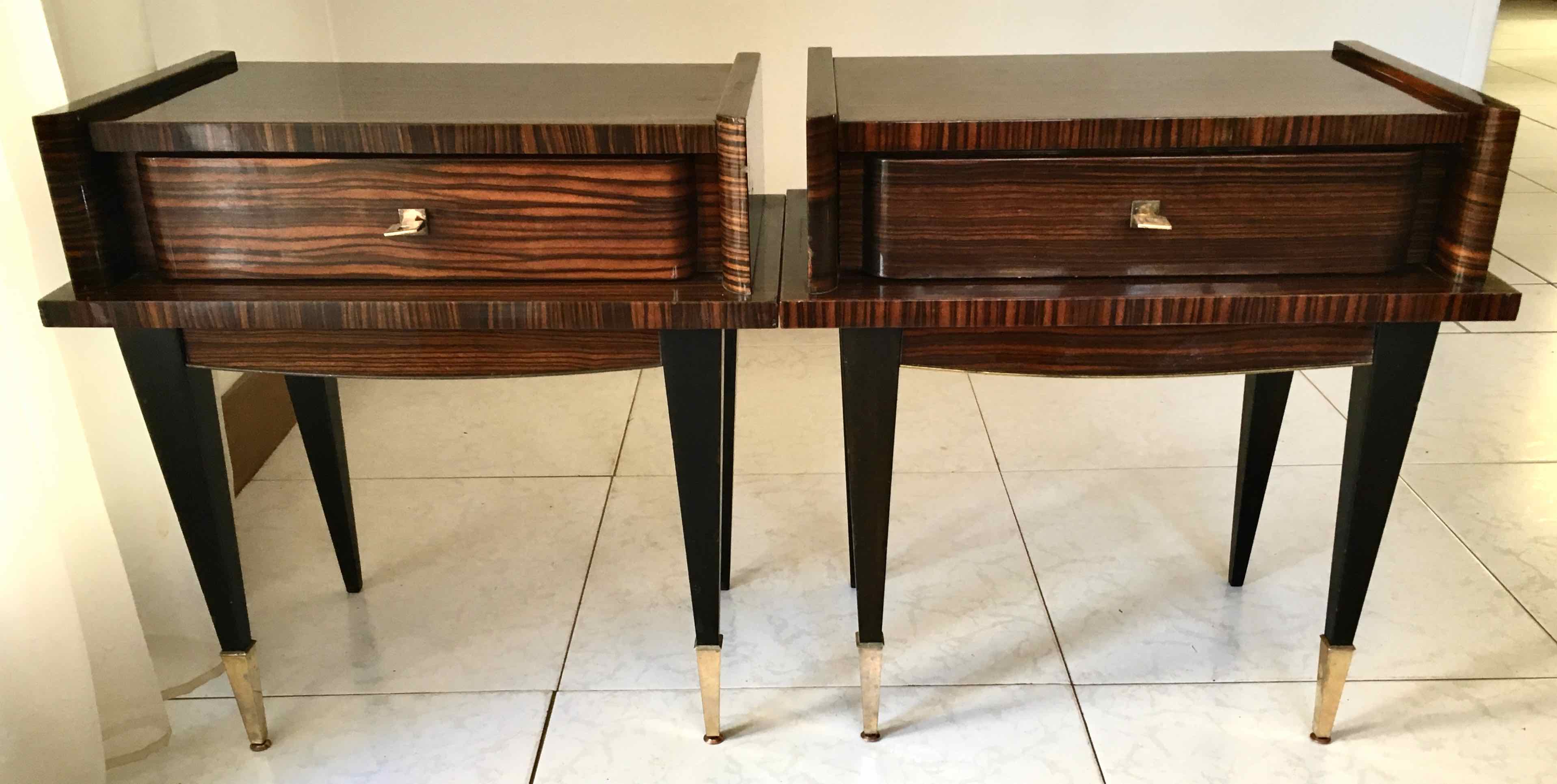 Deux chevets acajou et métal doré 1960