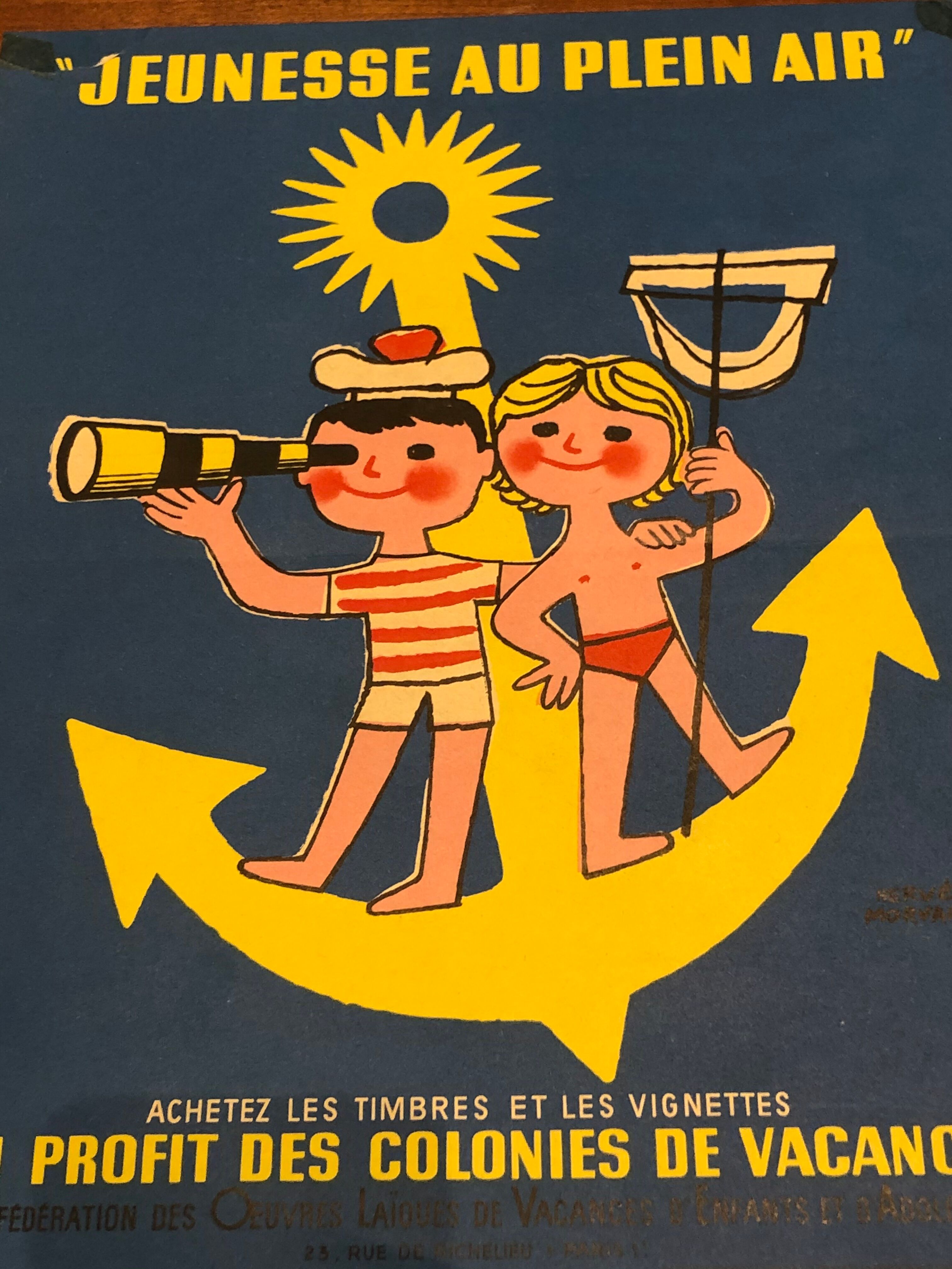 Original outdoor youth poster hervé morvan signed illustrator