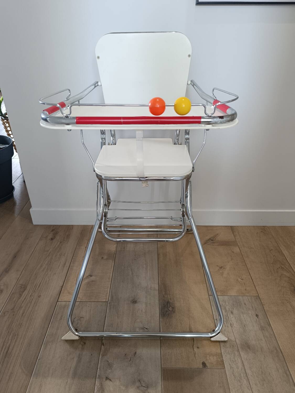 Vintage chrome and plastic baby high chair