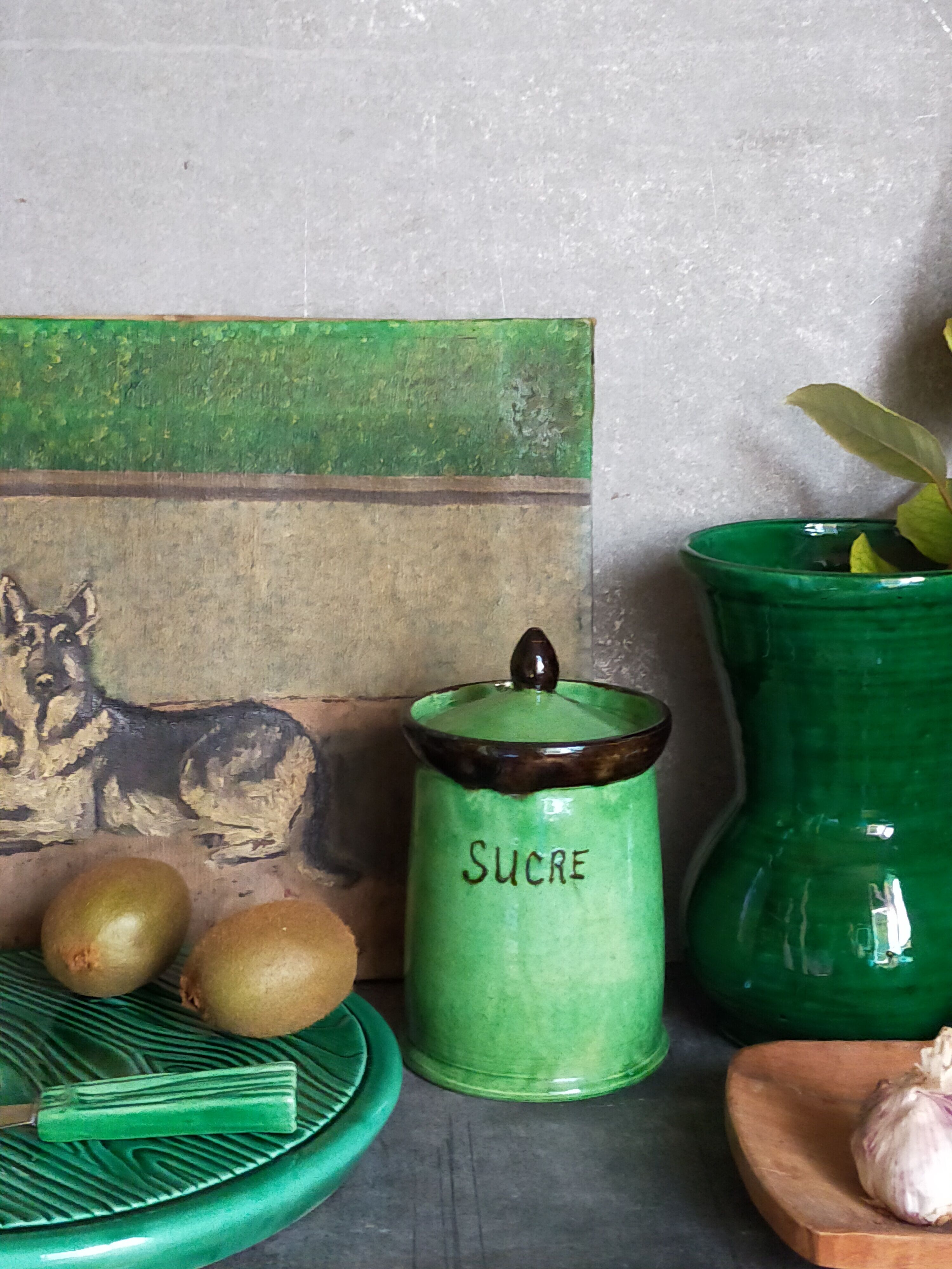 Sugar pot Vintage handmade varnishing pottery