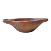 Vintage teak wooden bowl with handles
