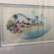 Watercolor painting nadine martinique st anne + wood frame #a224