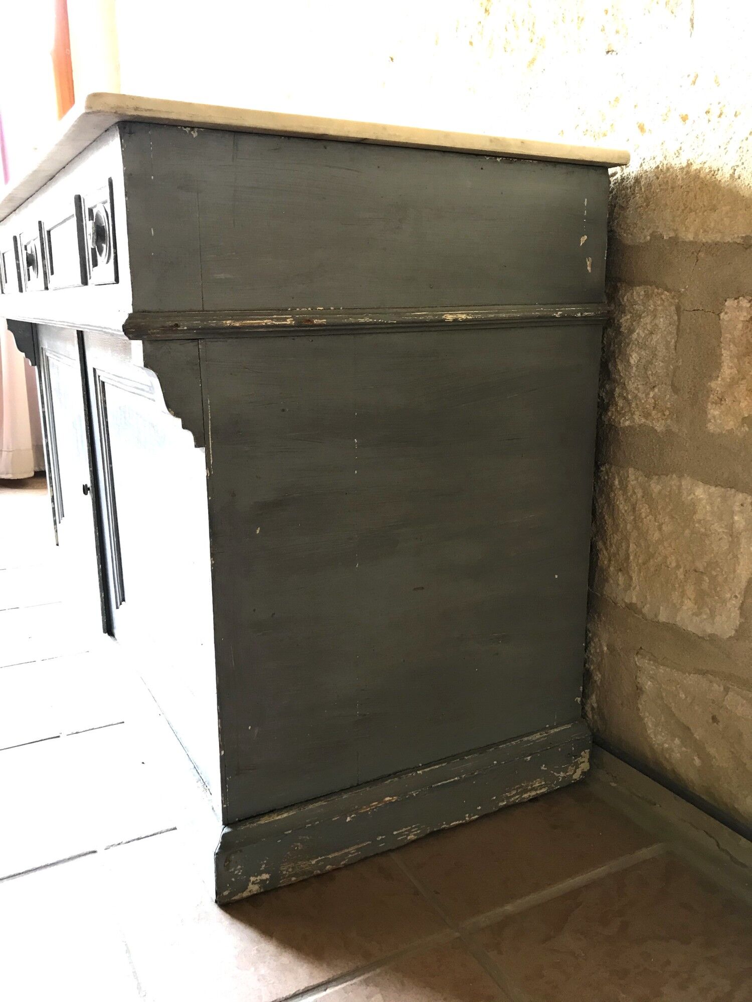 Antique bathroom furniture double sink marble top