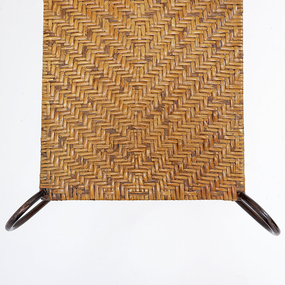 Vintage coffee table in wrought iron and woven rattan - 1970s