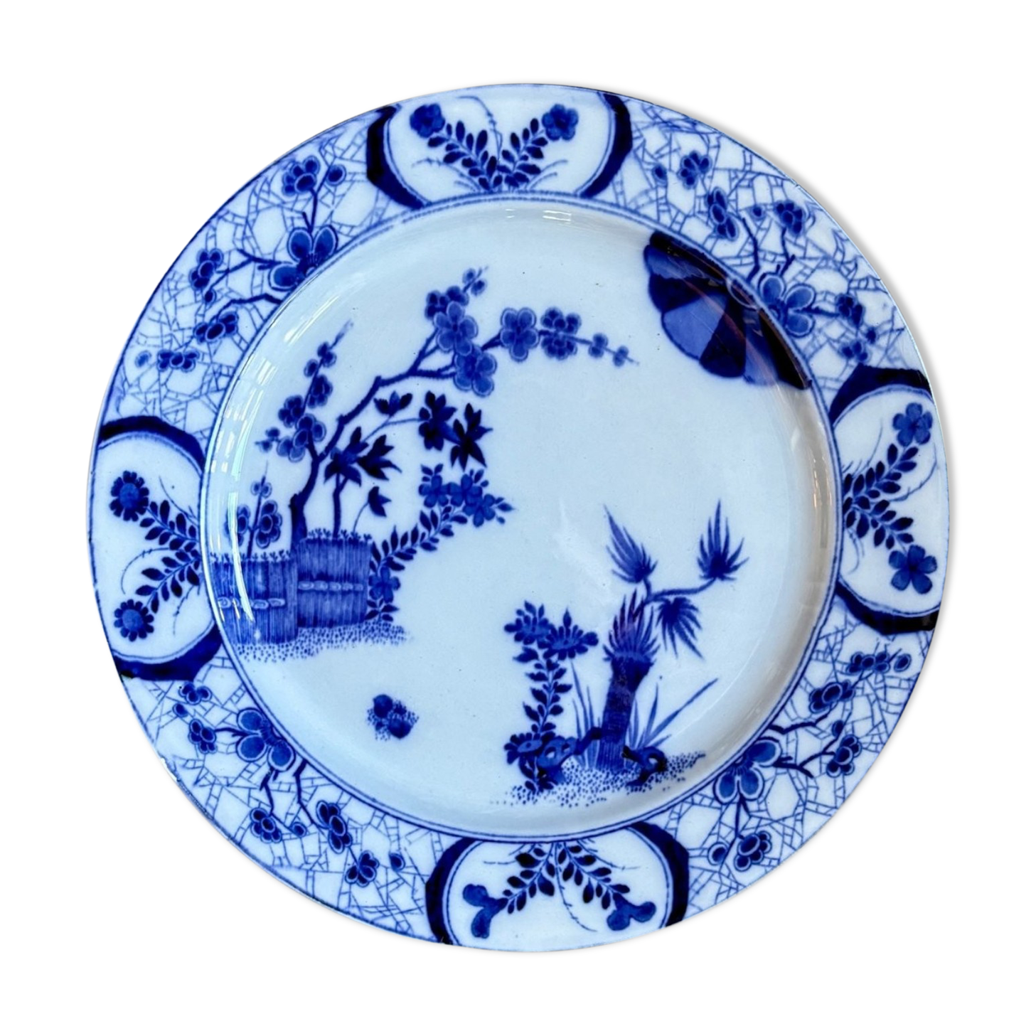 Creil and Montereau cake plate in blue earthenware, "Japan" service circa 1895