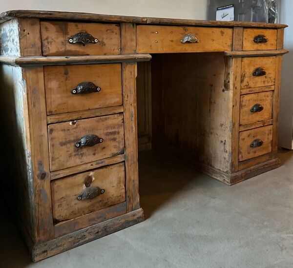Grand bureau ancien de métier / bureau d’atelier – fin XIXe / début XXe