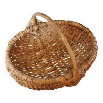 Panier artisanal osier clair ovale anse ronde vintage