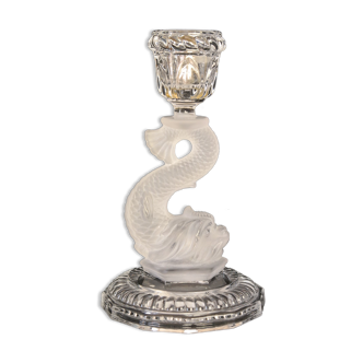 Candle holder Dolphin in crystal Portieux period XXth century