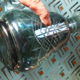 Carafe in worked glass, blue chandelier and its faceted cap