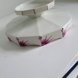 Compotier–Vintage serving plate-Cake dish–Dark pink red art deco patterns - octagonal shape