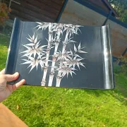 Black lacquered tray with bamboo decoration