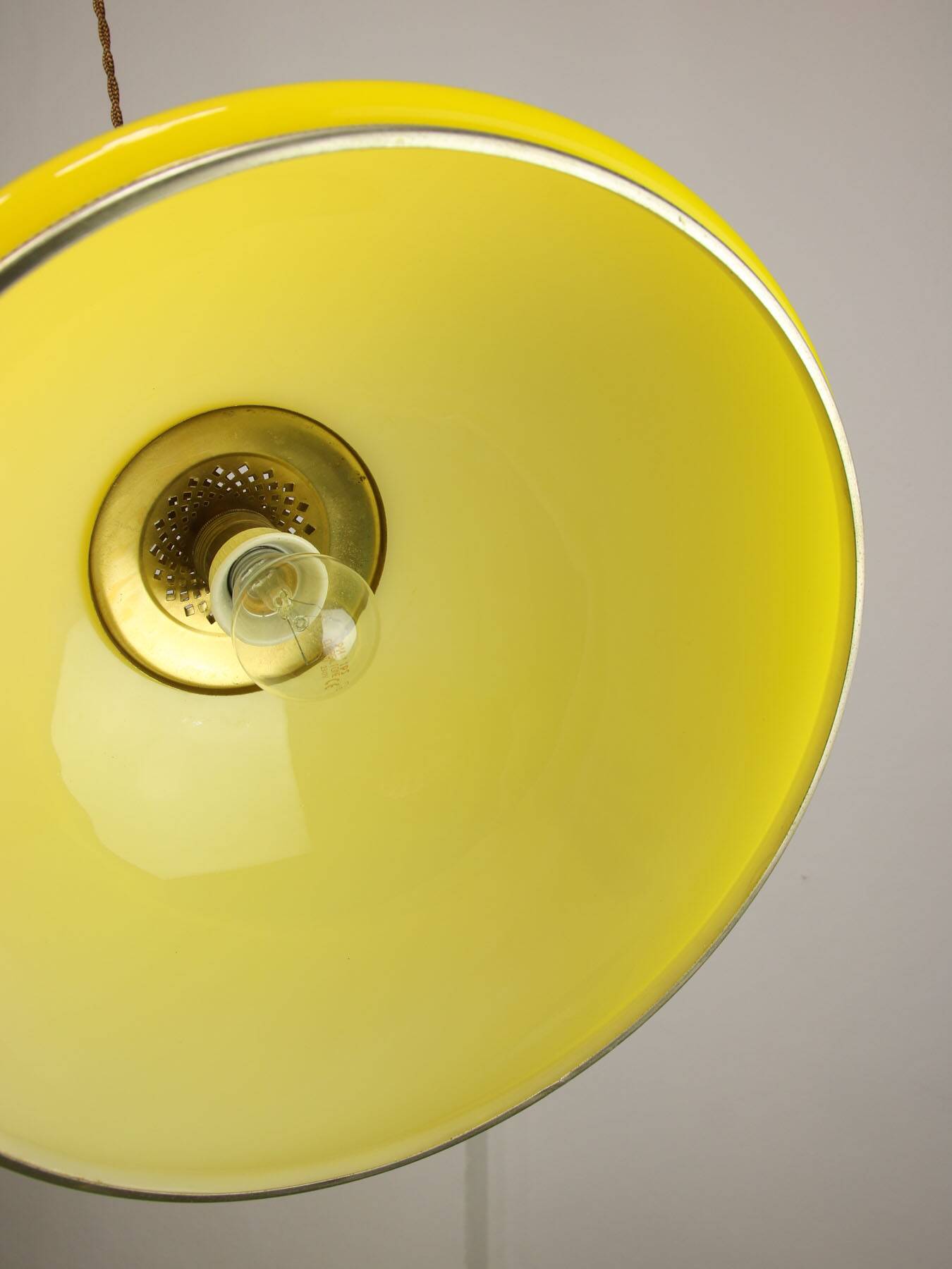 Mid-Century Italian Yellow Glass and Brass Pendant Lamp