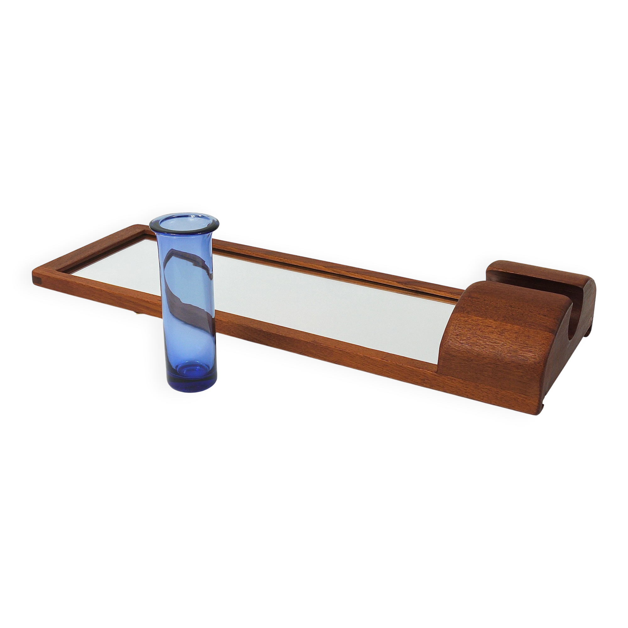 Danish wall mirror by Jacob Hermann & Per Lütken and Holmegaard glass vase, 1960s.