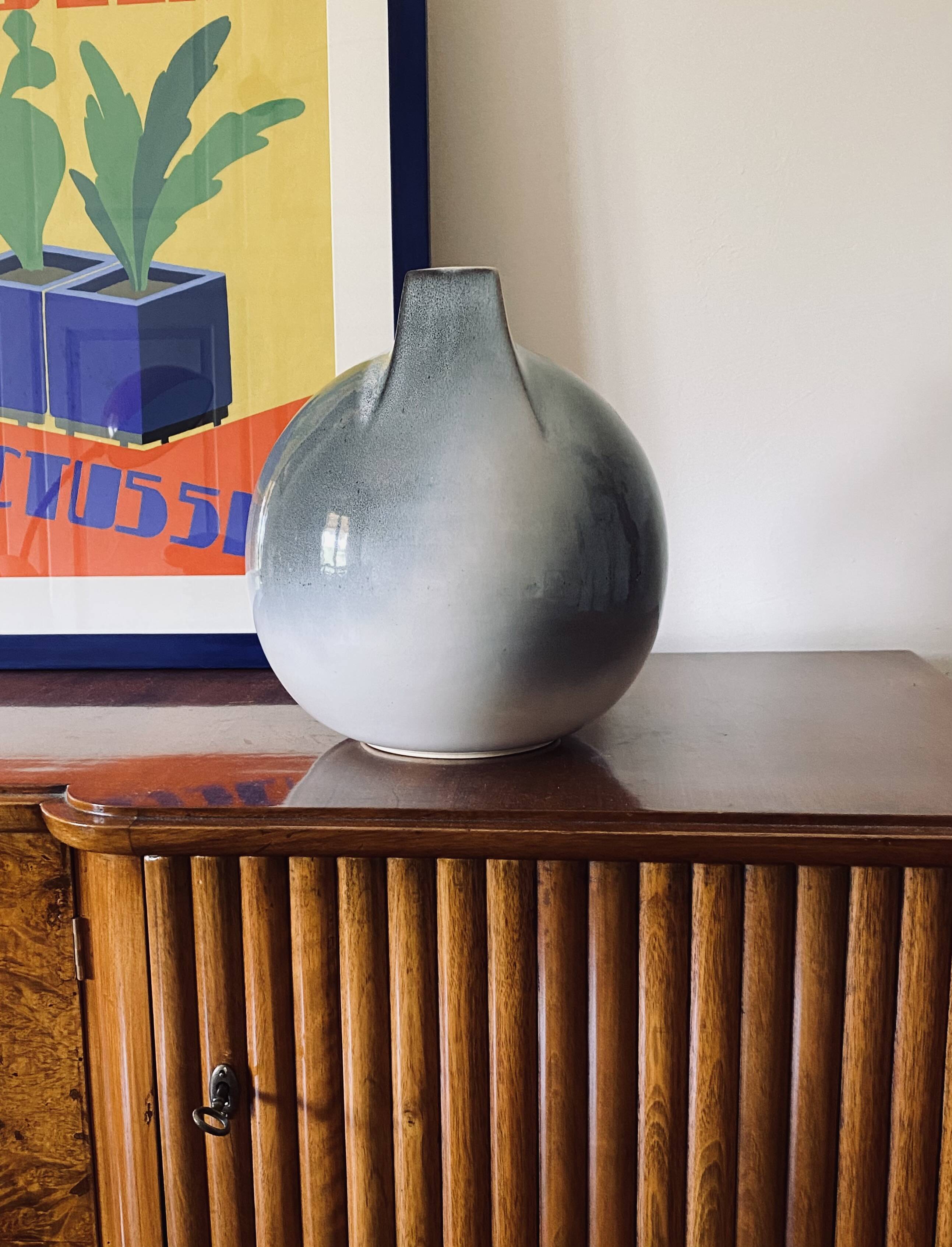 Mid-century Modern spherical gres vase, Franco Bucci Italy ca. 1970