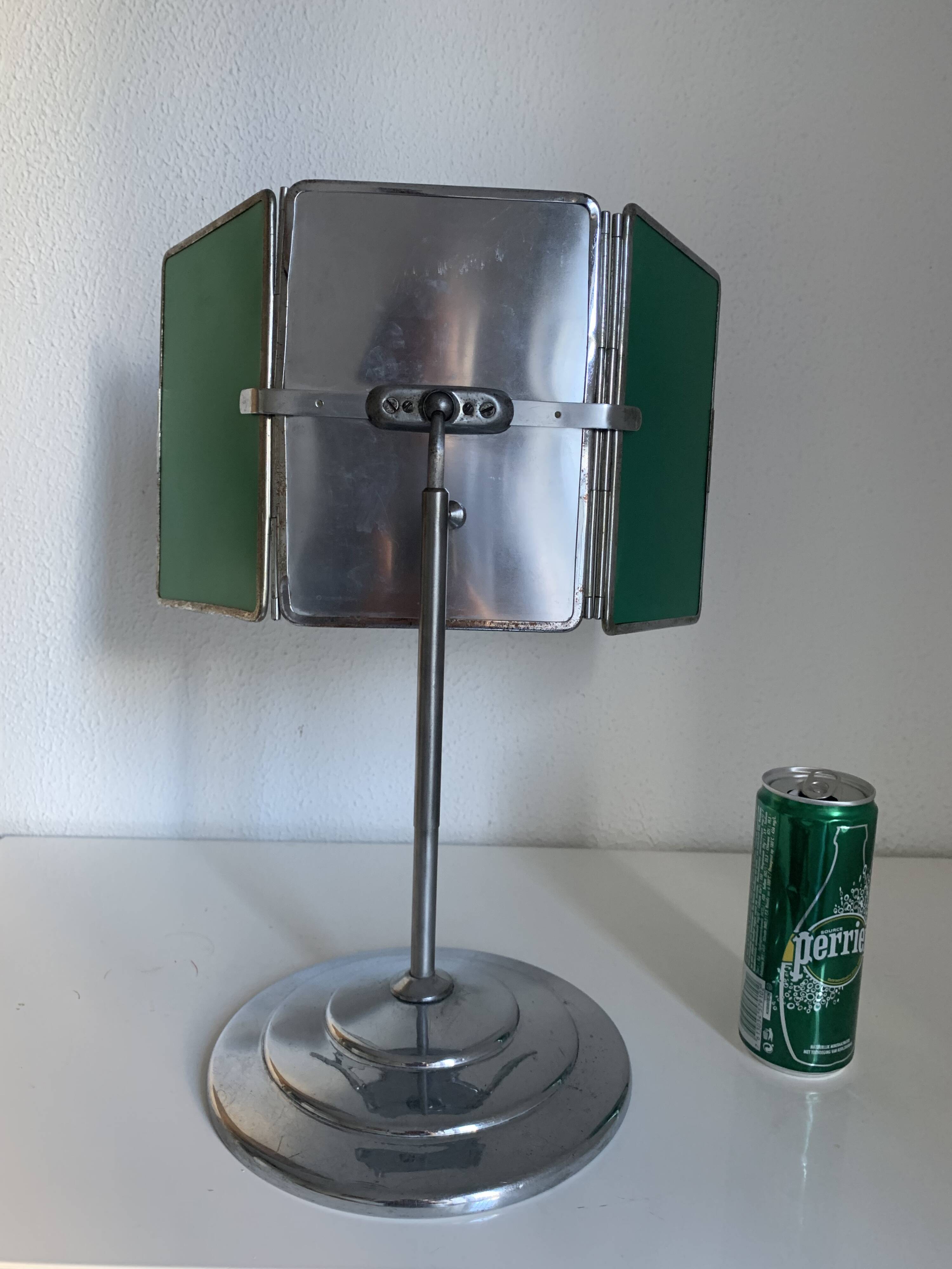 Vintage 1940 triptych barber mirror with bevelled foot - 40 x 35 cm