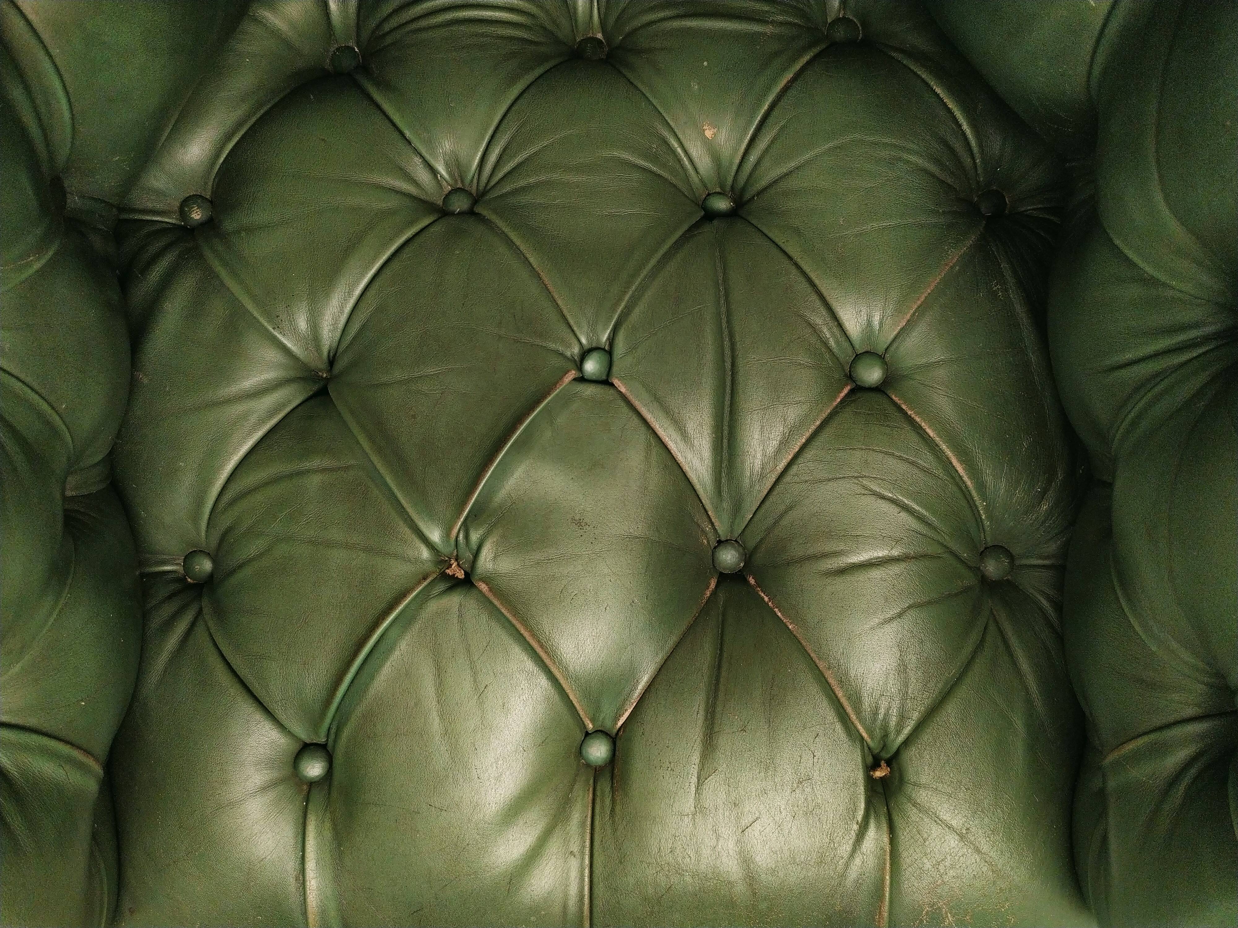 Former chesterfield green leather chair