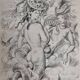 Engraving "Sirens" attributed to Suzanne Ballivet, framed under glass, 19 x 14 cm