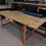 Table de travail vintage en sapin et en métal années 30