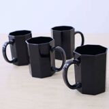 4 black "Octime" Arcoroc mugs