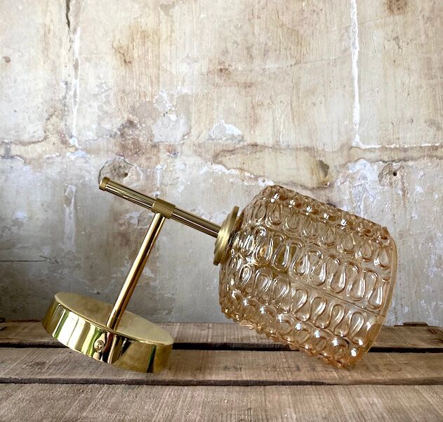 Brass and striated glass wall lamp