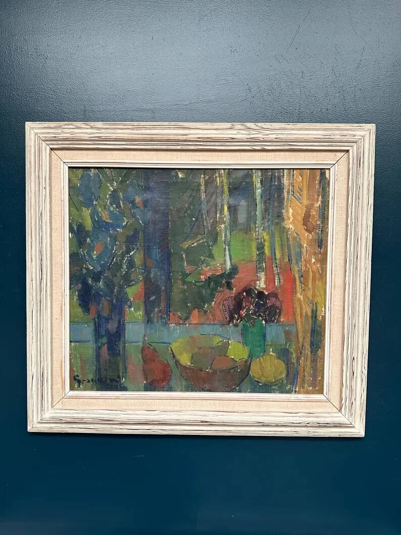 Original Swedish Oil on Canvas – "Still Life with Bowl of Fruit" by Svan Grandin – Signed – Vintage & Framed – 91 × 83 cm (35.8" × 32.7")