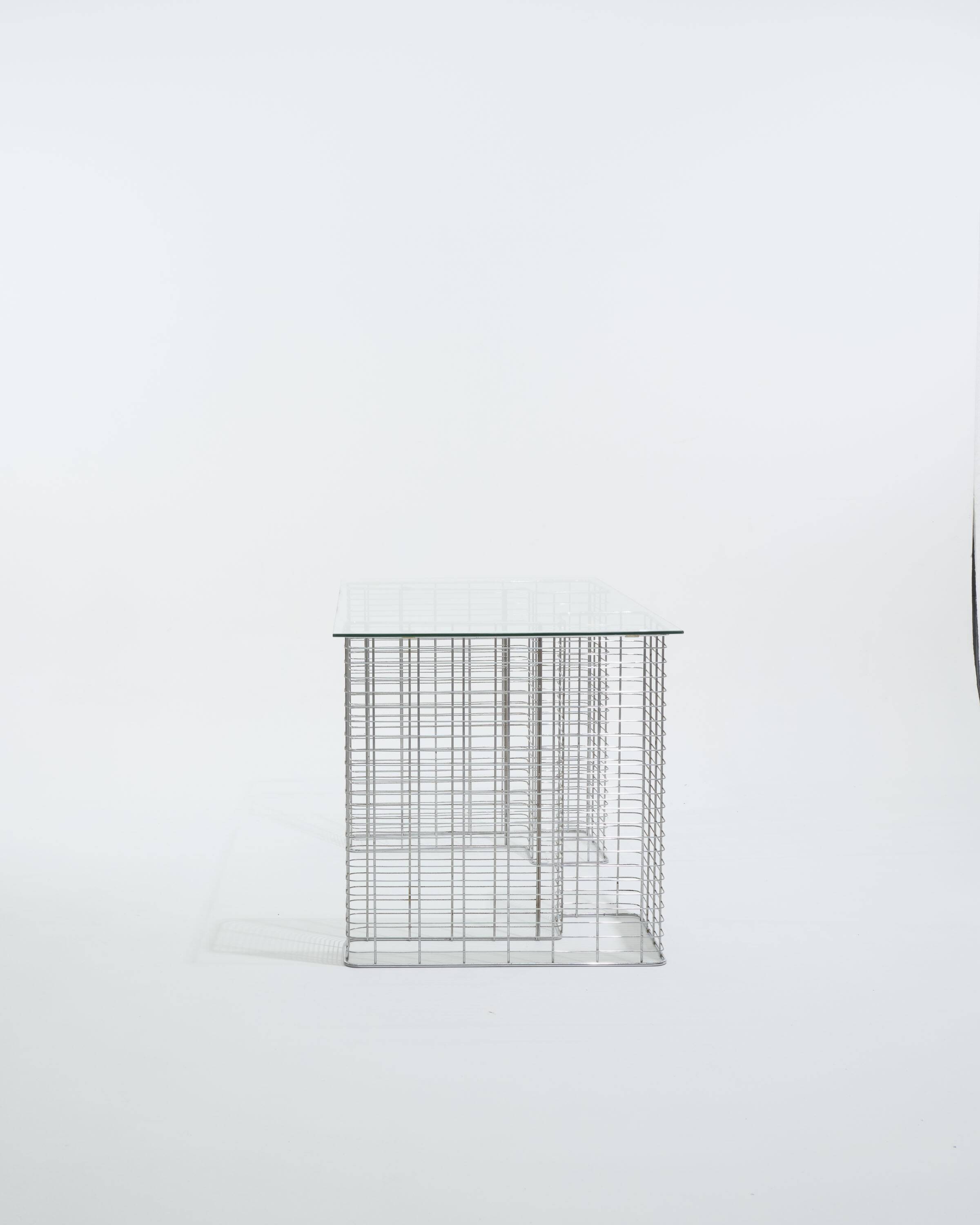 Wire glass and metal desk, terence conran, 1980s