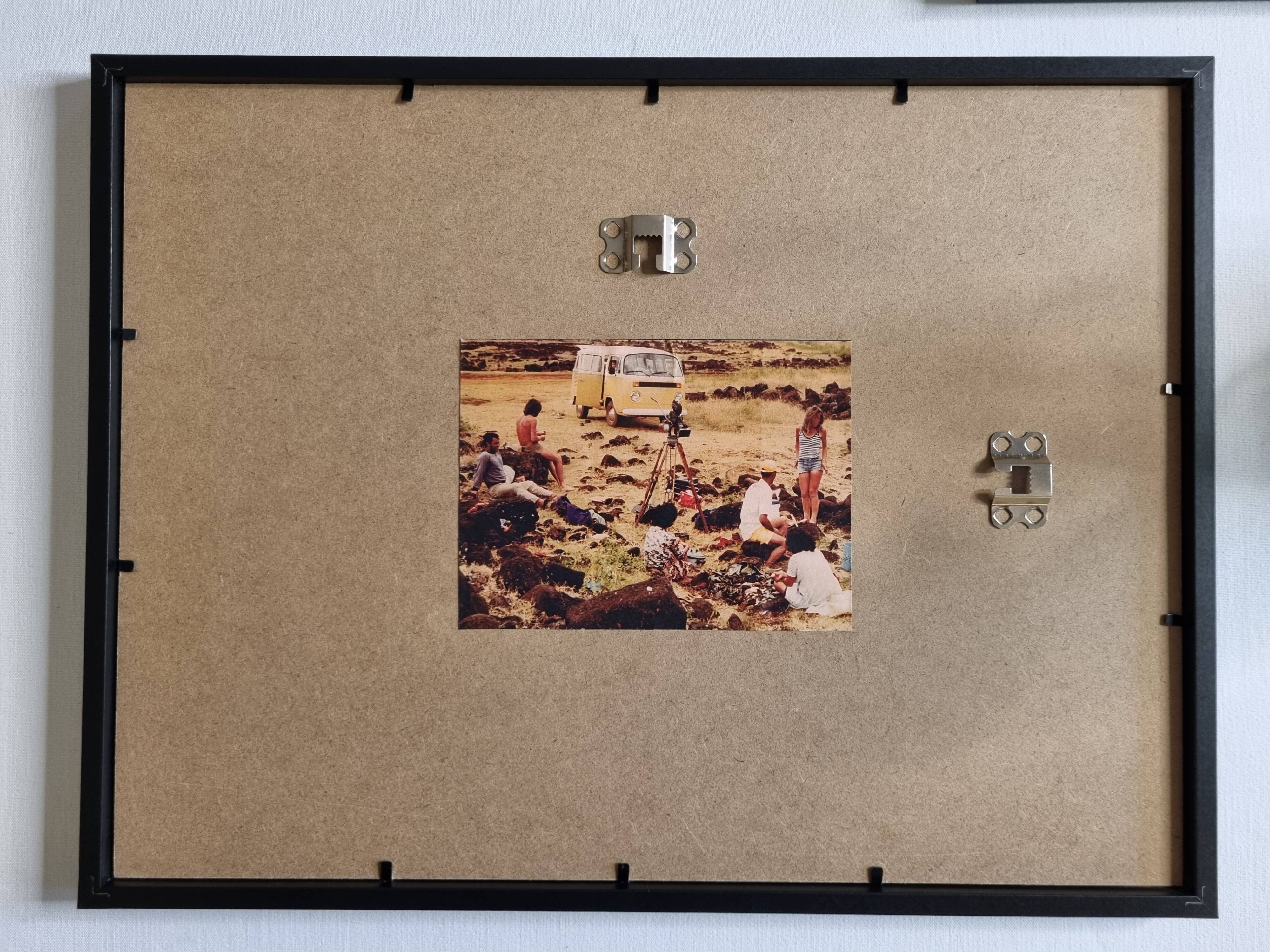 Vintage framed silver print, Moais of Easter Island, ethnological mission from 1970