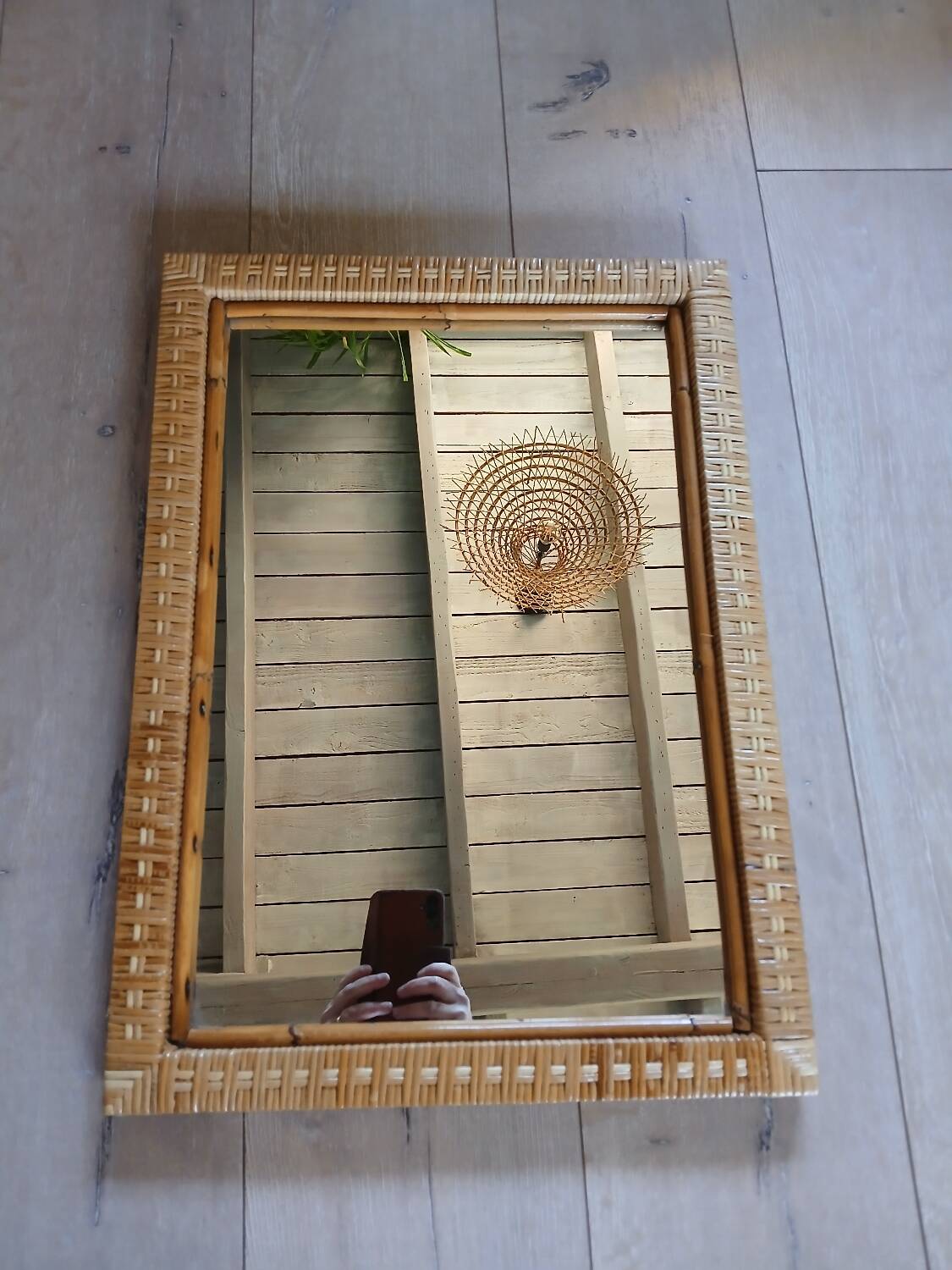 Antique rattan and bamboo mirror