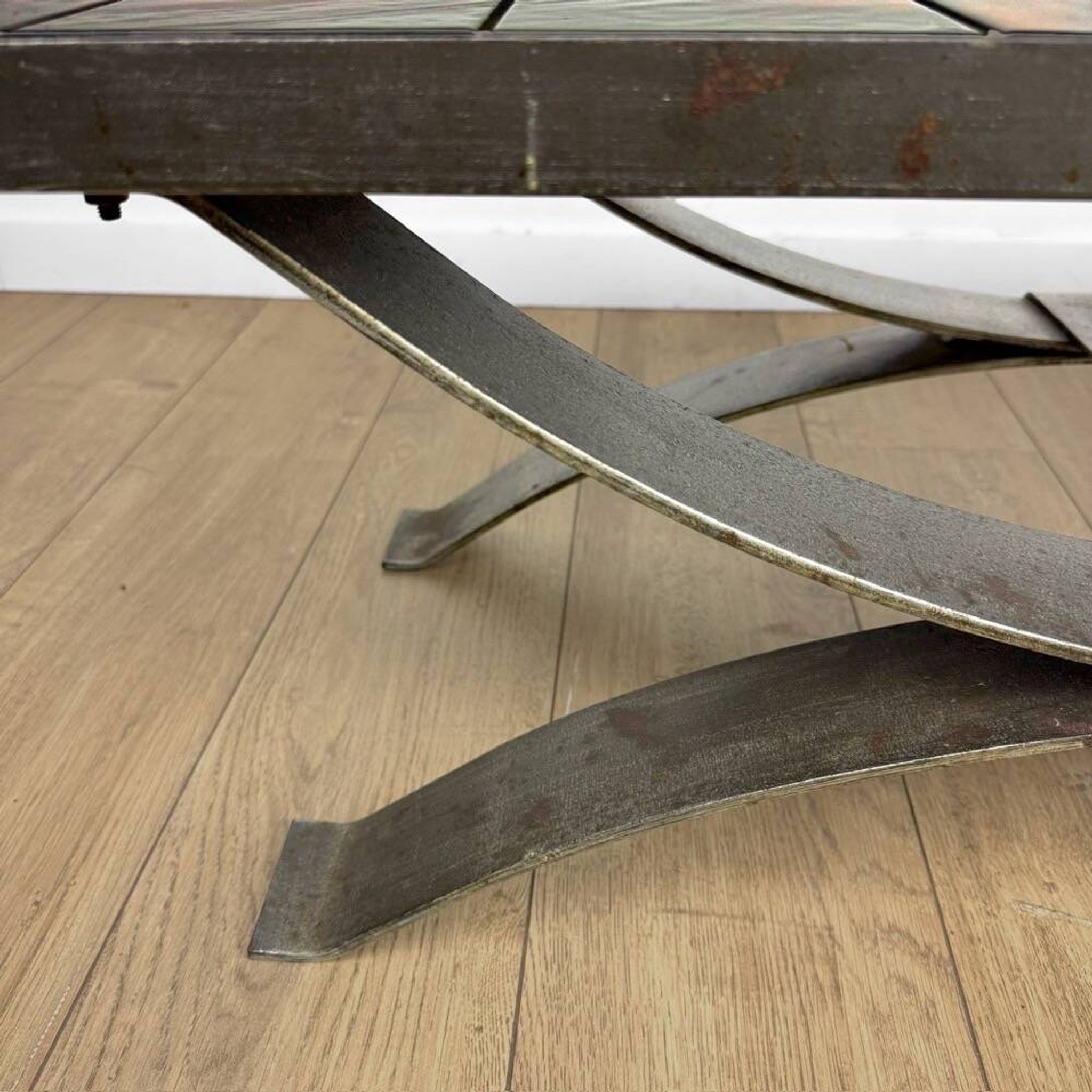 Ferlor International coffee table in brushed steel and ceramic from the 1970s.