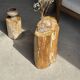 Table d'appoint en bois pétrifié orange doré et blanche ovale H46 D38 - 333