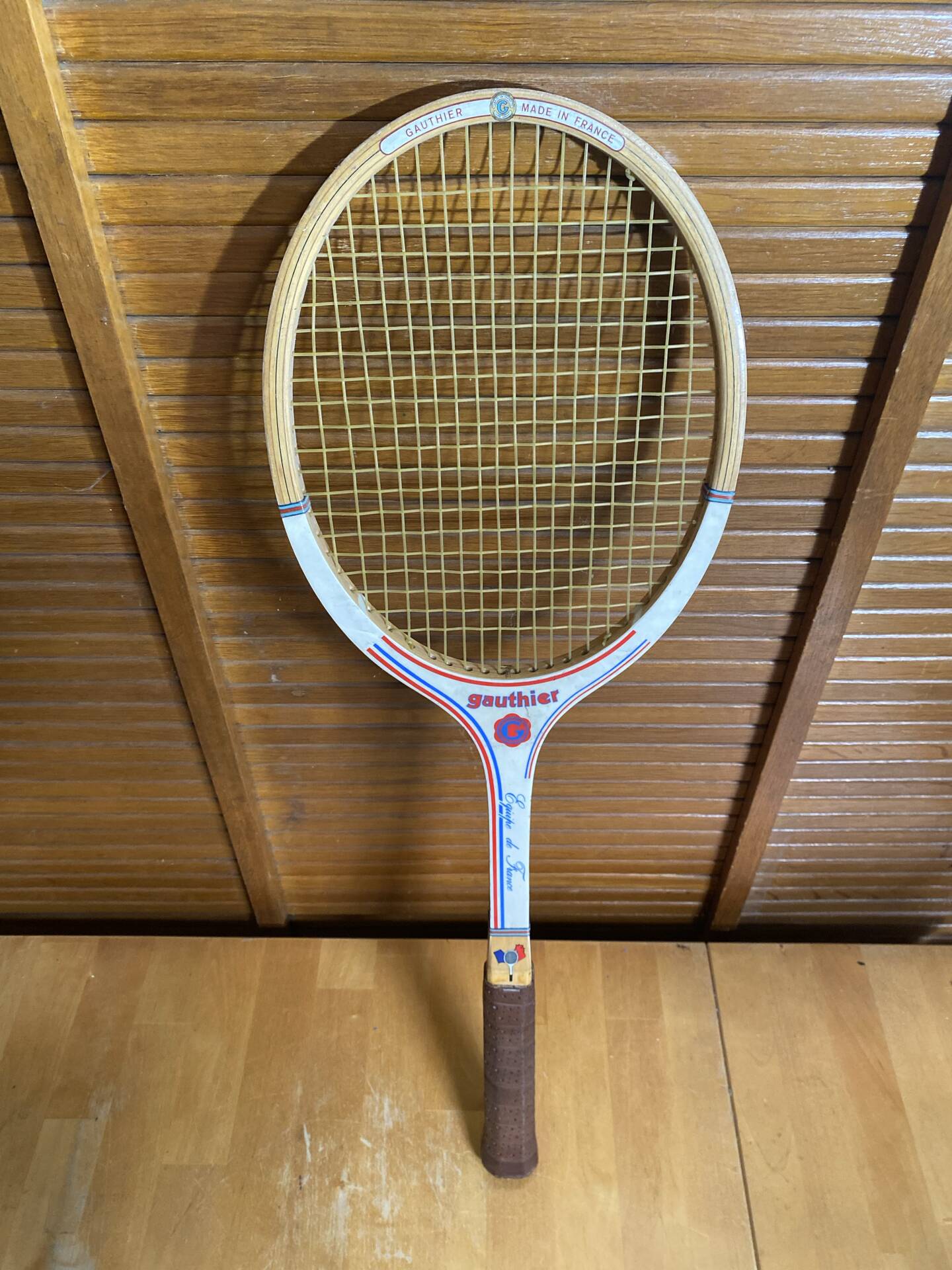 Vintage wooden tennis racket gauthier france team