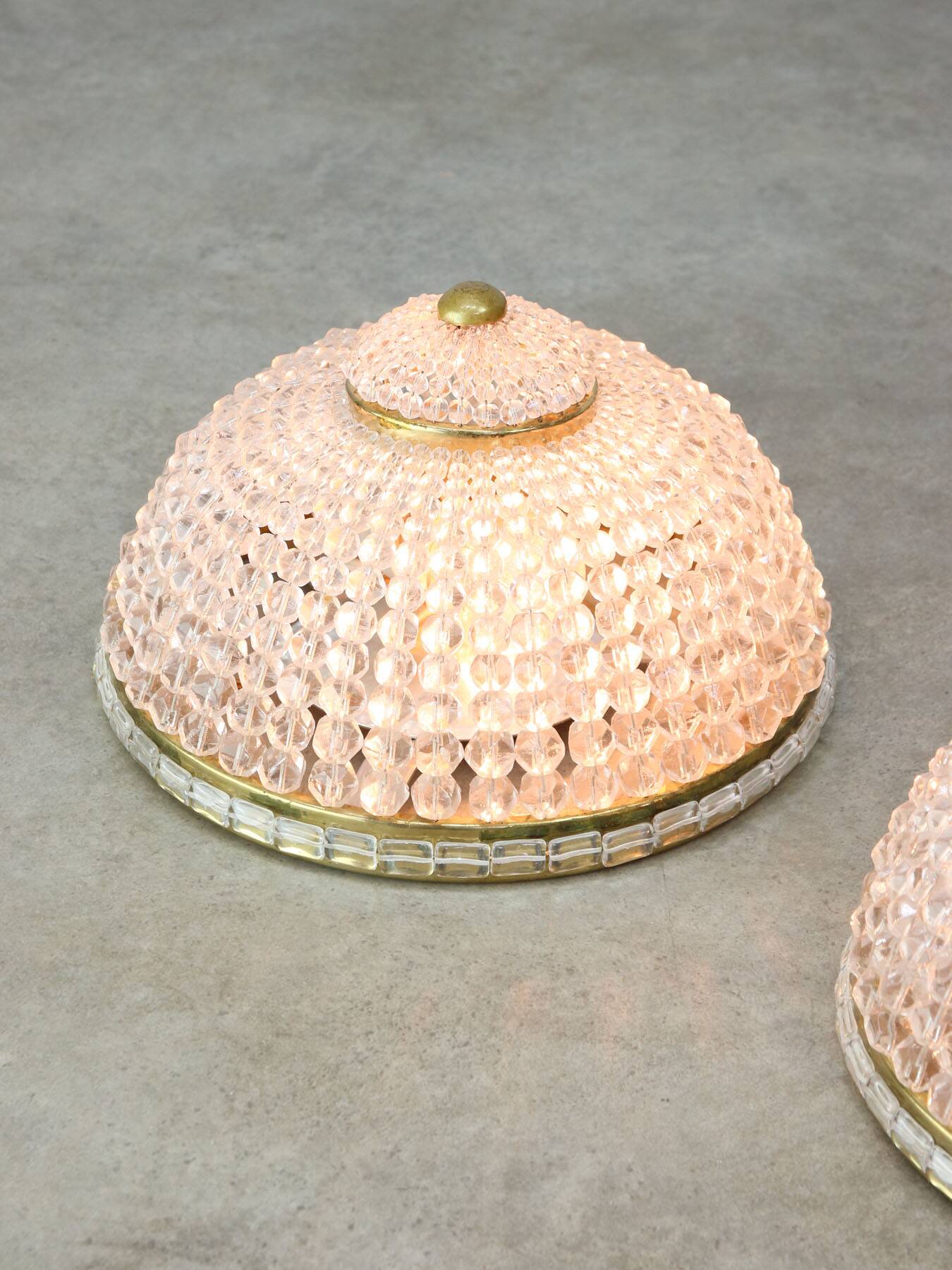 Mid-Century Czech Crystal and Brass Wall Lamp in Brass, 50s, set of 2