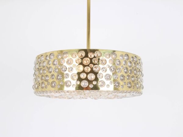 Grande suspension avec verre en laiton vieilli par Rupert Nikoll, Autriche, années 1960