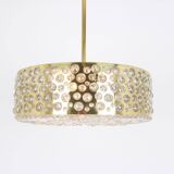 Large pendant light with aged brass glass by Rupert Nikoll, Austria, 1960s.