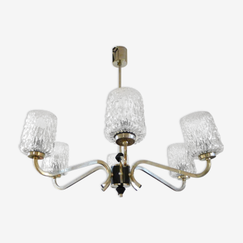 Lustre 6 banches chrome & verre