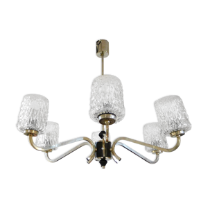 Lustre 6 banches chrome - verre