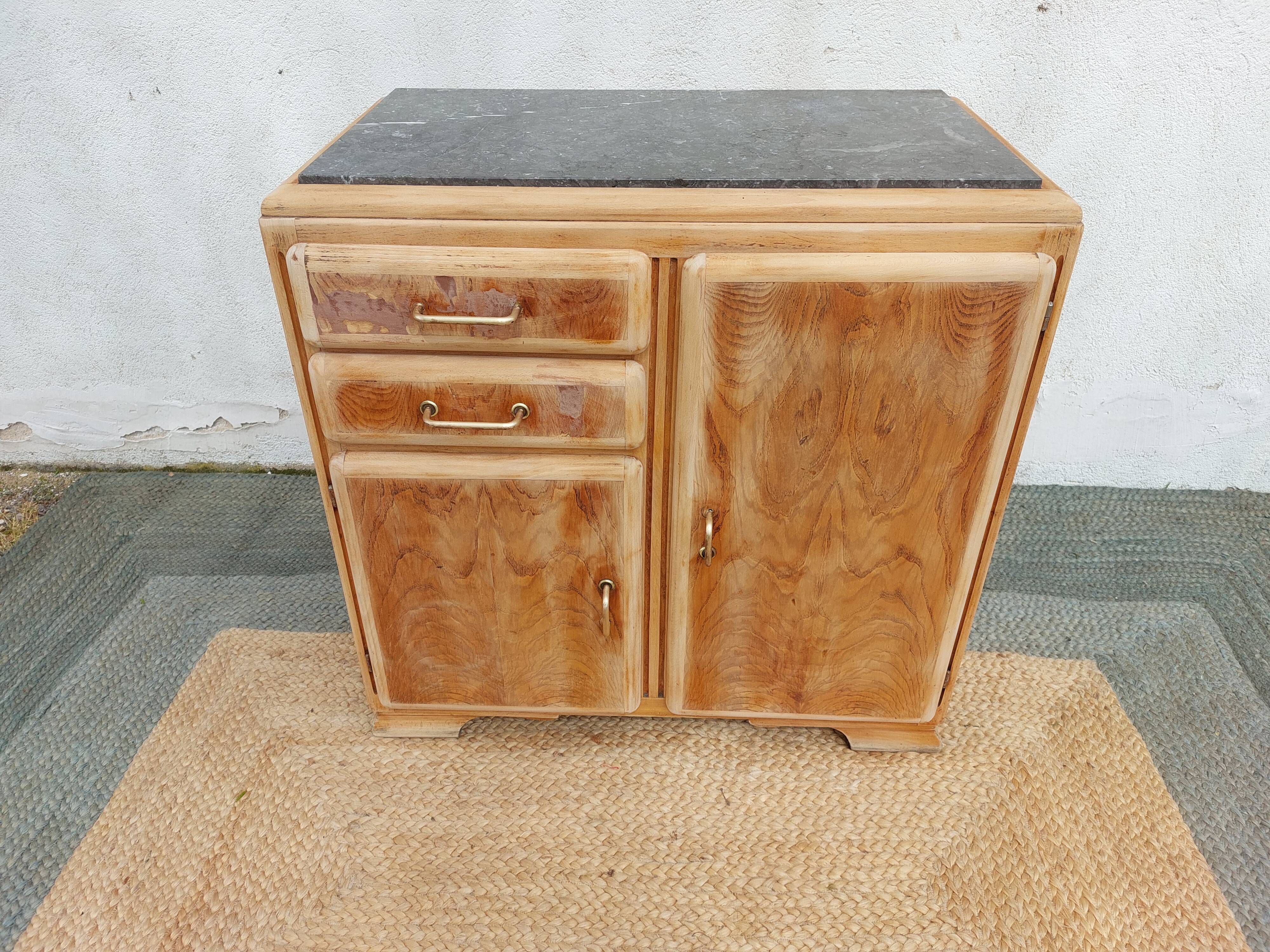 Mado buffet in wood, marble and copper, restored