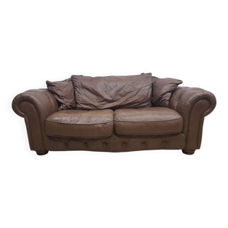 Mid-Century, Chesterfield sofa, natural leather