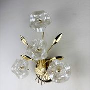 Pair of hibiscus floral sconces, frosted Murano glass, Italy, 1970s