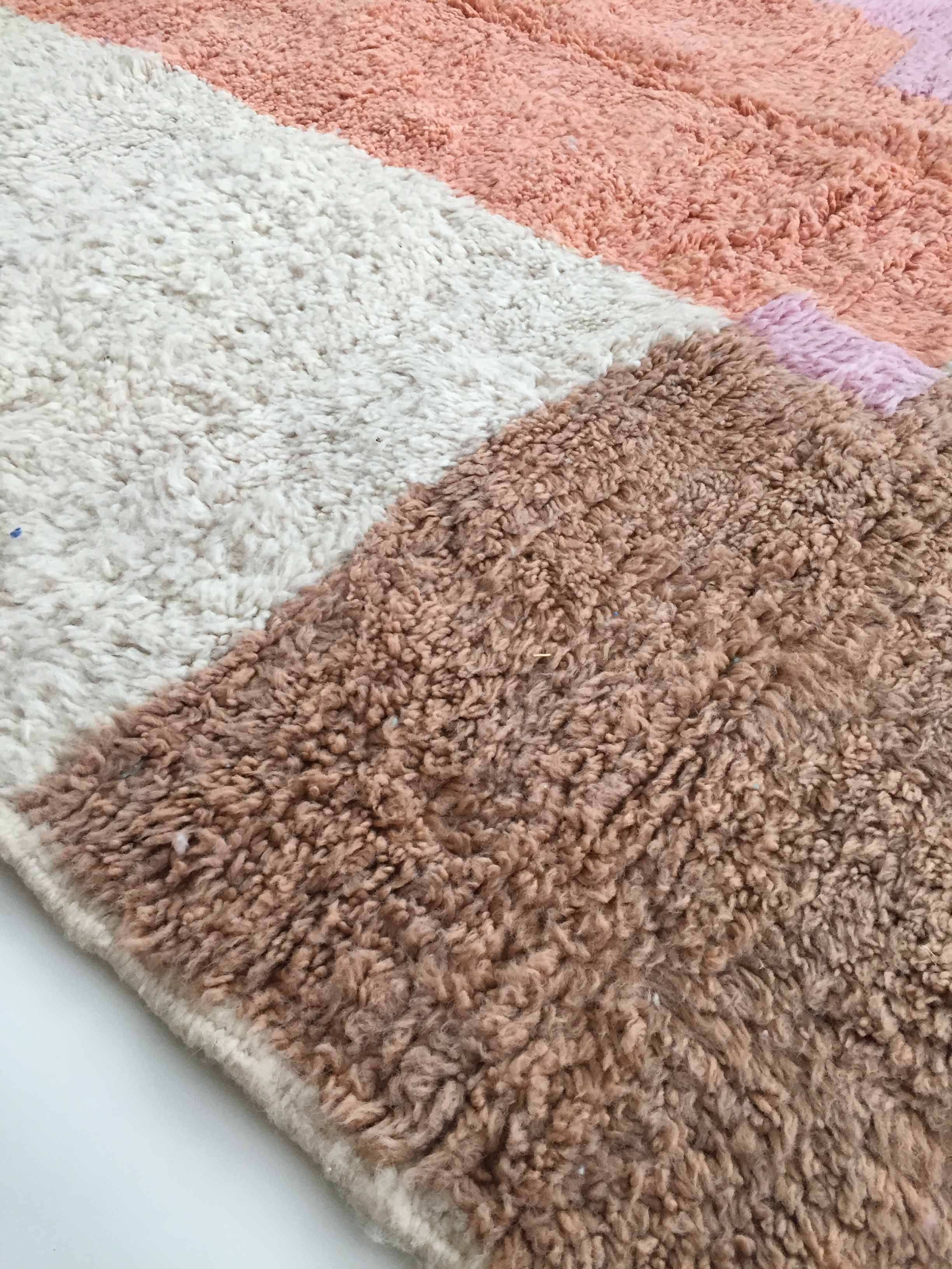 Moroccan Berber carpet Boujaad ecru with colorful flats 273x206cm