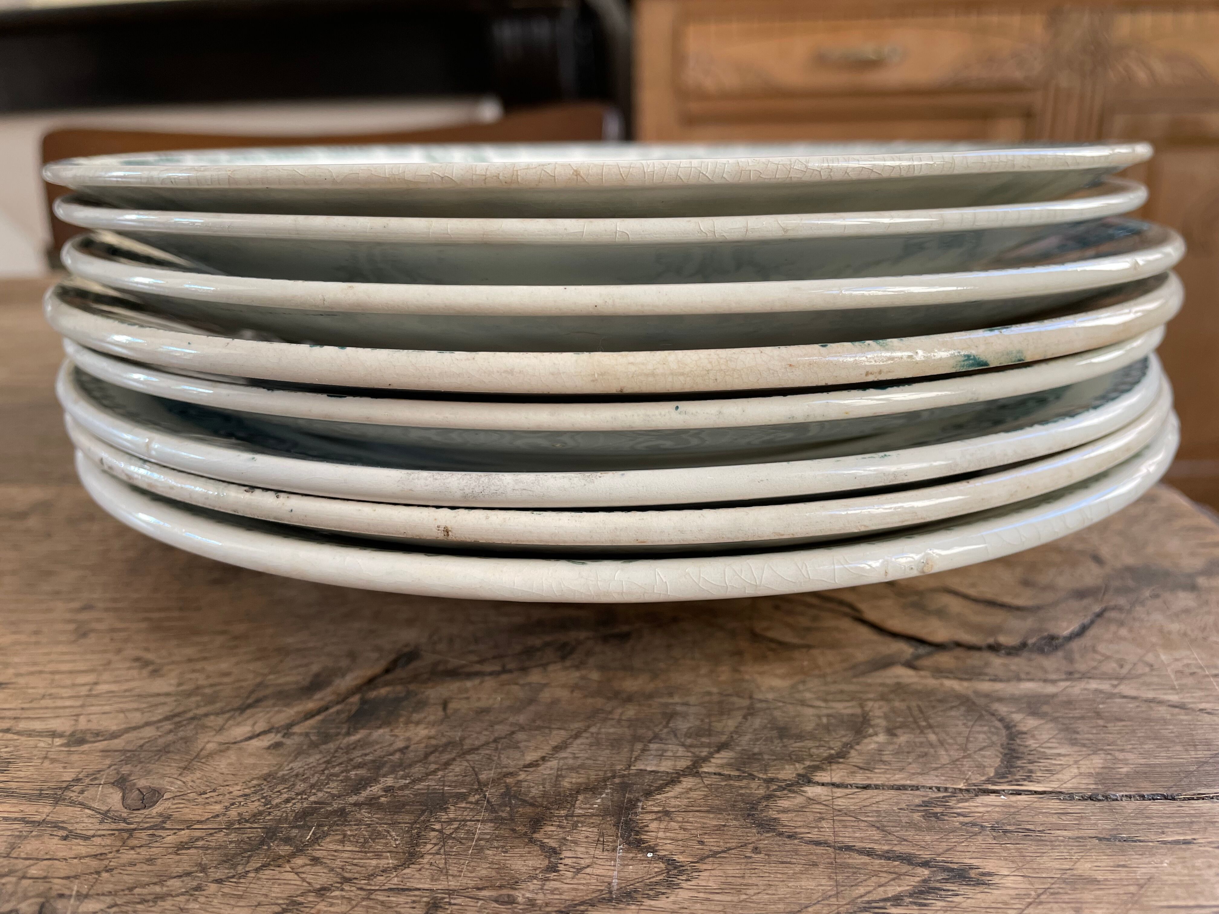 Set of 8dessert plates mismatched Iron Earth XIXth