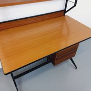 Bureau italien moderniste avec bibliothèque étagère string teck métal