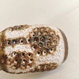 Danish ceramic table lamp, with perforated base and beautiful glaze.
