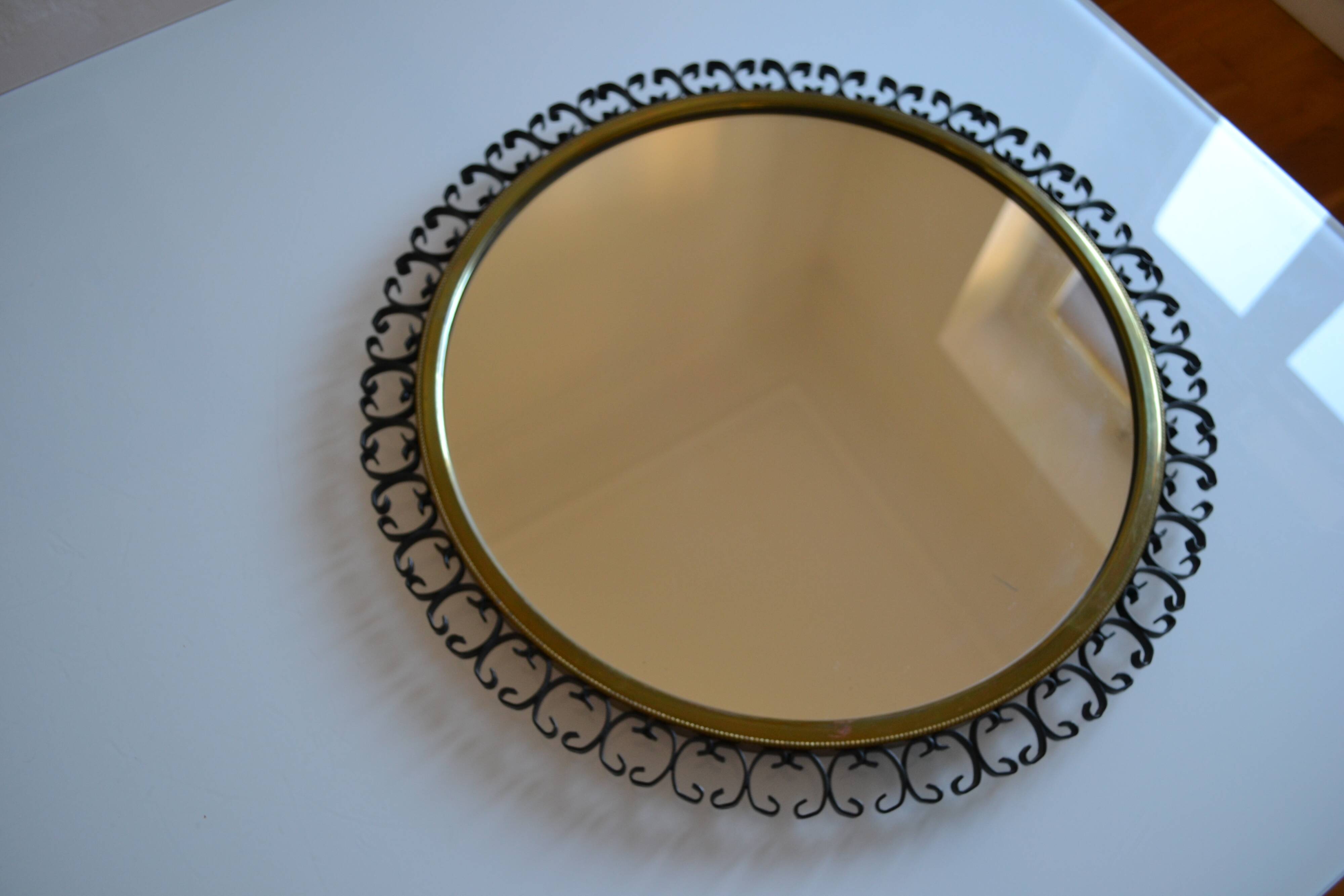 1960s brass and wrought iron sun mirror