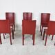 Lot de 6 chaises de salle à manger en cuir rouge fabriquées en Italie, années 1980