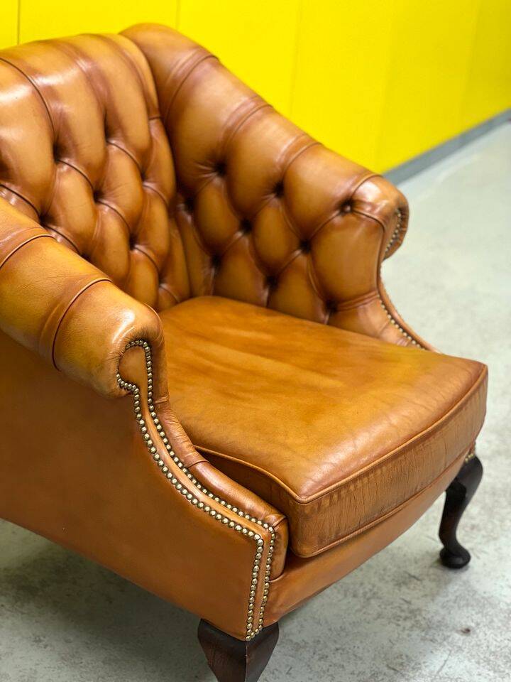 Vintage Chesterfield Regency Style Brown Leather Club Armchair
