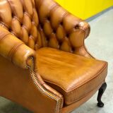 Fauteuil Club en cuir brun vintage Chesterfield Regency Style