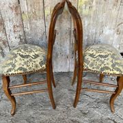 Pair of Antique Louis Philippe Chairs Wood + Fabric Seat 19th Century Vintage