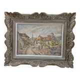Watercolor landscape painting signed Robert Rutz original Montparnasse frame